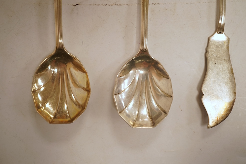 An Elizabeth II part canteen of silver cutlery, by Mappin & Webb, comprising six of the following, tablespoons, table forks, dessert spoons, soup spoons dessert forks, coffee spoons, teaspoons, grapefruit spoons, fish fo